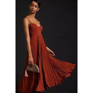 By Anthropologie Women's Sweetheart Bodice Pleated Midi Dress Size L